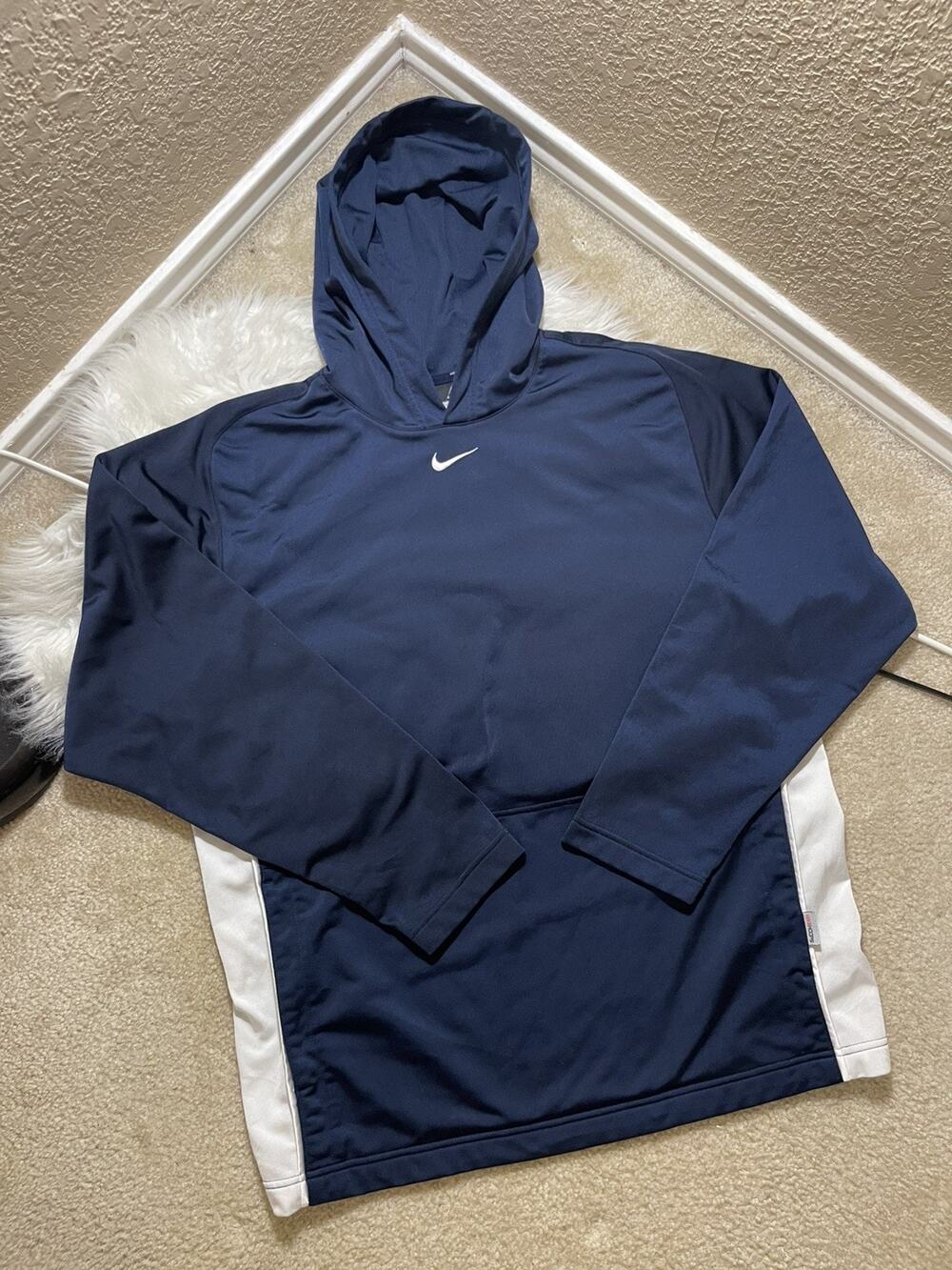 Y2k Nike Hoops Pullover Sweater Center Swoosh Size XL Grey Tag Navy Blue